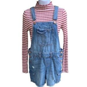 Justice Jeans Blue Denim Overalls Bib Shorts Youth 16y